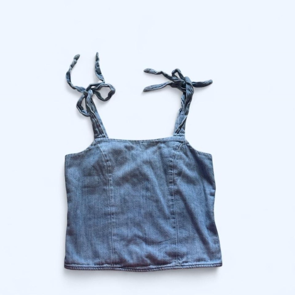 Old Navy blue denim crop top with tie straps size XS
